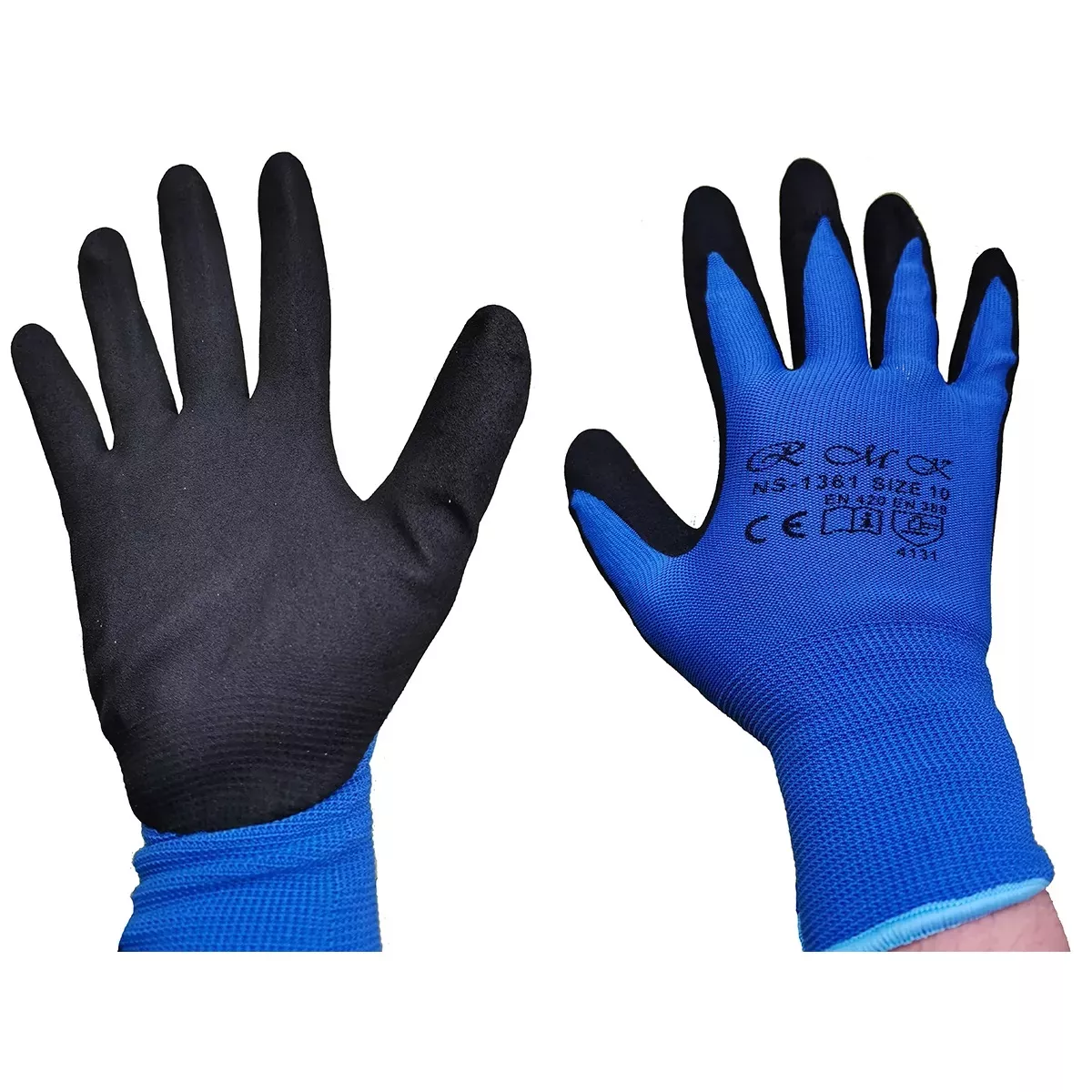 NS-1361 13G РЪКАВИЦИ СИНИ ЛАТЕКС. ПОЛИЕСТЕРНО ПОКРИТИЕ 10